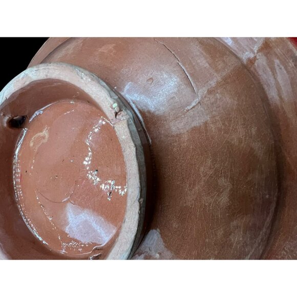 Moroccan Red Ceramic Plate Bowl Overlaid Berber Engraved Metal Handcrafted Decor - Picture 6 of 9